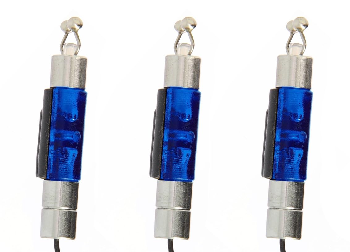 DNA Leisure Fishing Bite Indicators LED Bobbins Swinger Hangers Jack Plug Carp Tackle x 3 (Blue)