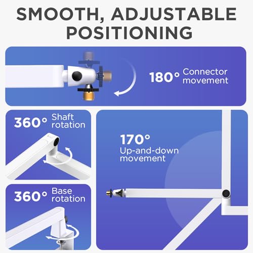 Image of InnoGear 2026 Upgraded Microphone Boom Arm, Magnetic Cable Management Low Profile Mic Stand 360 Rotatable Desk Mount for Fifine AM8 K669B Blue Yeti HyperX QuadCast SoloCast AT2020, White