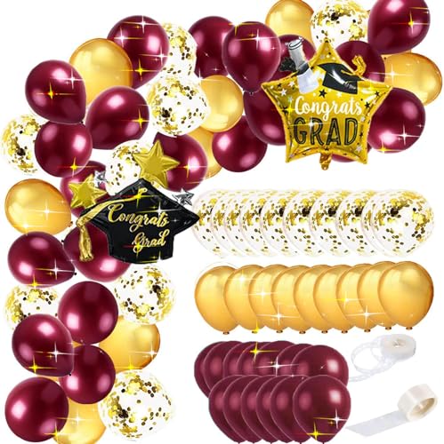 Graduation Party Decorations Burgundy Gold 2025/Maroon Graduation Decorations/Maroon Gold Balloon Garland 45pcs/Class of 2025