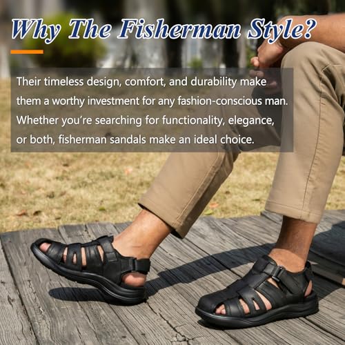 Image of Men's Sport Sandals Closed Toe Leather Hiking Athletic Walking Outdoor Beach Trail River Fishing Water Shoes Lightweight Comfortable Waterproof