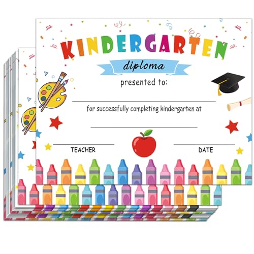 30 Pcs Kindergarten Graduation Award Certificates Colorful Kindergarten Certificate Class of 2026 Kindergarten Diploma Certificate of Achievement for Kids Classroom End of School Year Gifts Supplies