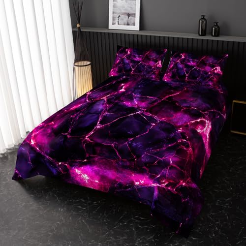 Image of Nttopship Pink Comforter Set Twin Size,Pink Marble Bedding Set 3 Pcs Bedding for Adults, Marble Room Decor with Comforter and 2 Pillowcases Soft and Lightweight B-Side Black