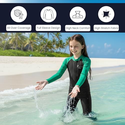Image of ZIUM Girls 4 Way Lycra Swimsuit Cum Diving Suit with Print & Plain Options