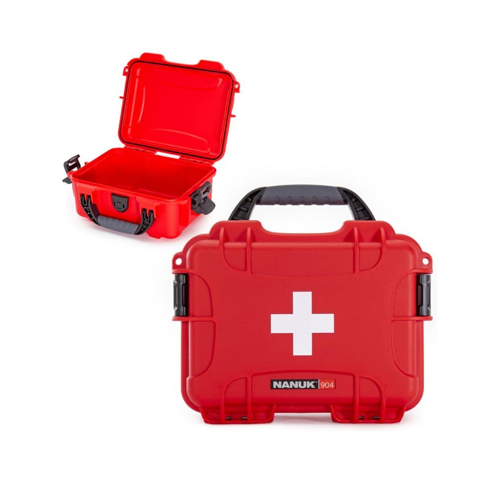 NANUK 904 Waterproof First Aid Box Empty – Durable, Medical First Aid Organizer Case, IP67-Rated, Dustproof, Impact-Resistant, and Floats (8.4" x 6.0" x 3.7") – Red