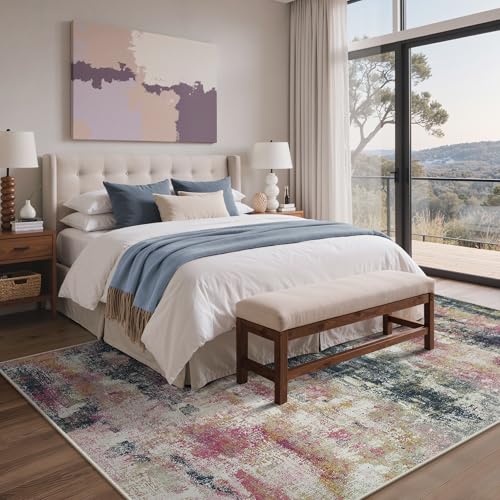 Image of BEIMO Area Rugs 8x10 for Living Room Bedroom, Modern Abstract Machine Washable Rug, Large Soft Low Pile Floor Carpet with Non Slip Backing for Dining Room, Navy /Pink