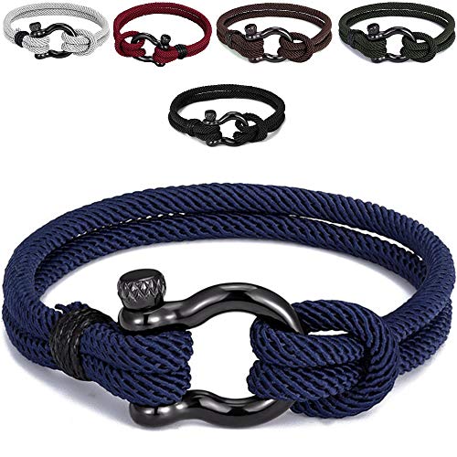 Pulsera Náutica de Cuerda Trenzada - Pulsera Marinero con Grillete de Ancla - Pulsera Marinera Trenzada - Pulsera para Hombre y Mujer- Hecha a Mano en Distintos Colores. (Azul, Grande 22.5 cm)