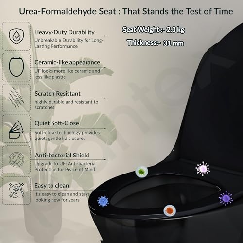 Image of Plantex Ceramic Toilet for Commode /Siphonic Vacuum Jet Flush Ceramic Western Commode /One Piece Western Toilet with Soft Closing Toilet Seat - S Trap (Black)
