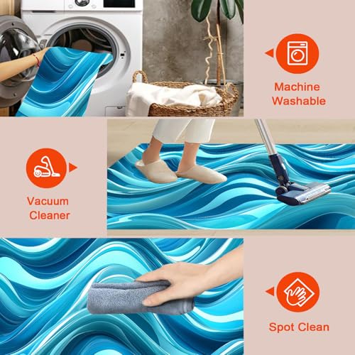 Grand tapis formes abstraites lac bleu 90x150cm moderne - 7