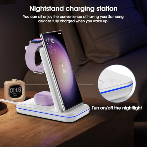 Image of Wireless Charging Station for Samsung /Android, Fast Wireless Watch Charger Station Compatible for Samsung Galaxy S26 Ultra /S25 /S24+ /Z Flip 7 /6 Fold 7 /6, Watch8 /7 /Pro /Active 2 Galaxy Buds3 /2 Pro(White)