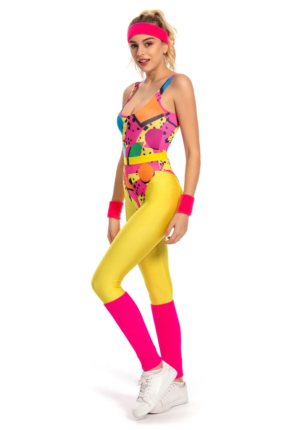 Set da 6 pezzi, anni '80, costume da fitness da donna, colorato, tuta da yoga, stile retrò