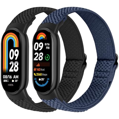 BTTNG Elastische Nylon Armband Nur Kompatibel mit Xiaomi Smart Band 10/9/8 Verstellbare Dehnbare Armbänder Sport Ersatz Armband für Xiaomi Mi Band 8/Mi Band 9/Mi Band 10 Herren Damen (2 Stück)