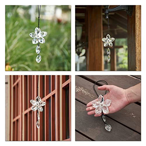 Image of Crystal Flower Rear View Mirror Pendant Car Hanging Ornament Lucky Accessory, Transparent