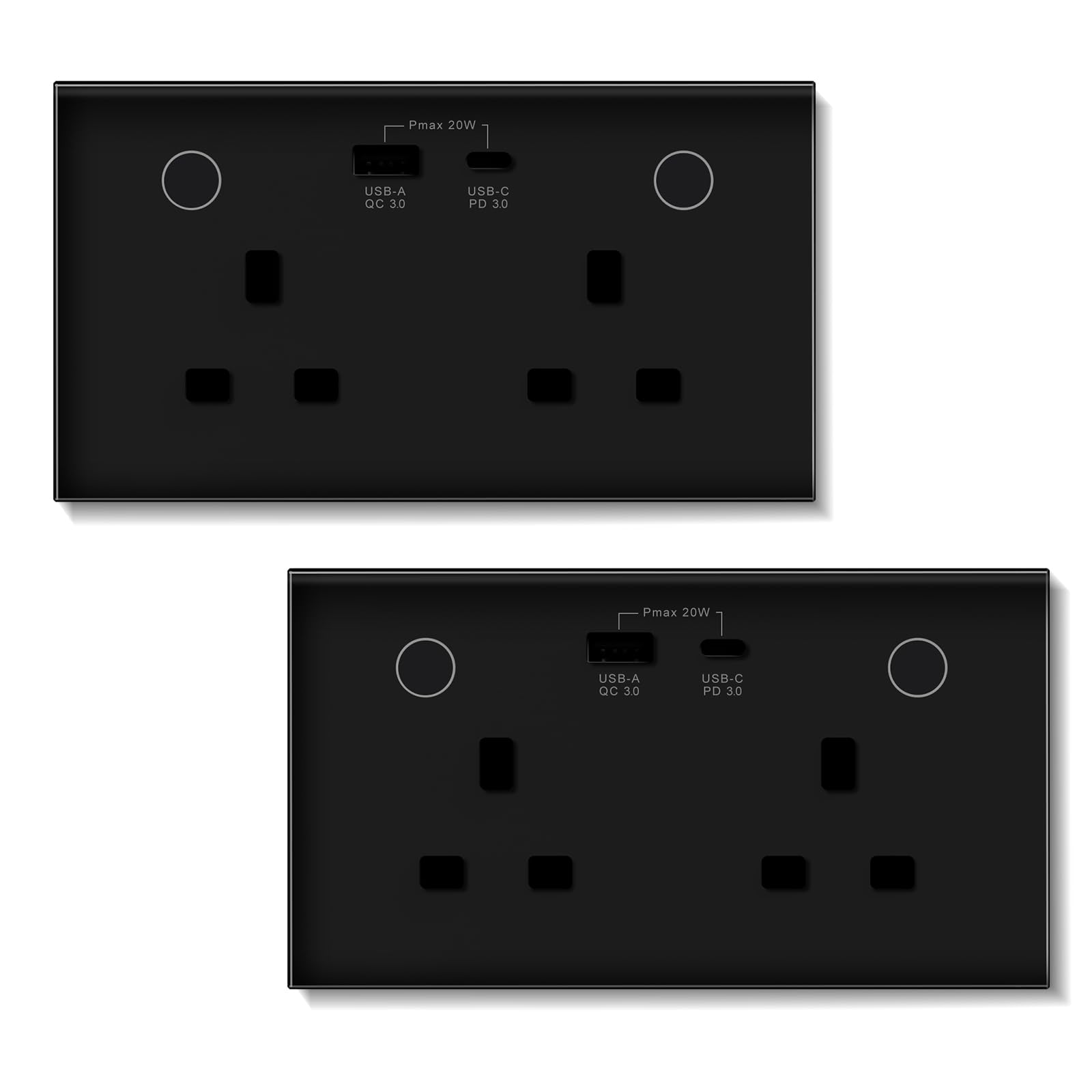 BSEED WiFi Socket 2 Gang with USB and Type C Compatible with Alexa and Google Home, Metered Socket With APP Remote Control Compatible with Smart Life, Timer Outlet Smart Outlet 16A Black, 2 Pack