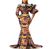 African Dresses for Women Ankara Floral Print Dashiki Party Dress Flare Sleeve Elegant Floor-Length Prom Dresses Plus Size Medium