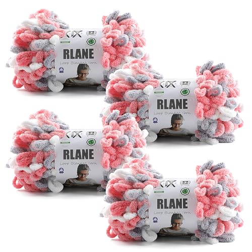 Image of Loop Yarn for Finger Knitting Soft - Chunky Yarn for Hand Knitting - 4 Pack of 180 G /6.4 Oz - #7 Jumbo - 18 Yards - Chenille Blanket Yarn for Crocheting Blankets (4, Pink - White - Gray)