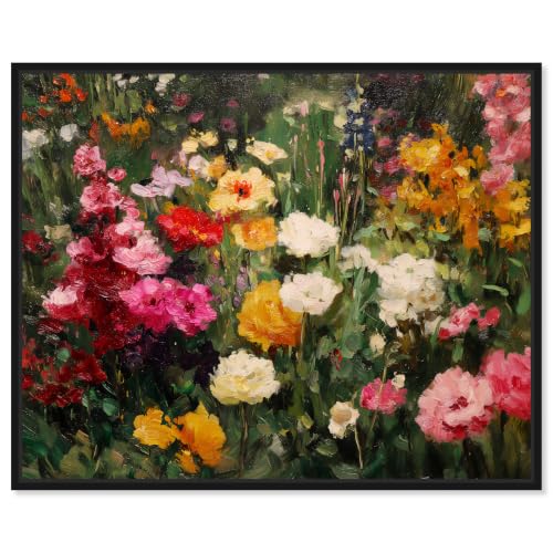 Garden Riot Framed Canvas Print Floral Wall Decor by Art Remedy, Black Frame, 24 x 20