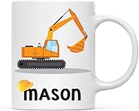 Vista 18 de Andaz Press Taza de chocolate caliente personalizada de 11 onzas para niños, cargador de retroexcavadora de camión de construcción amarilla, 1