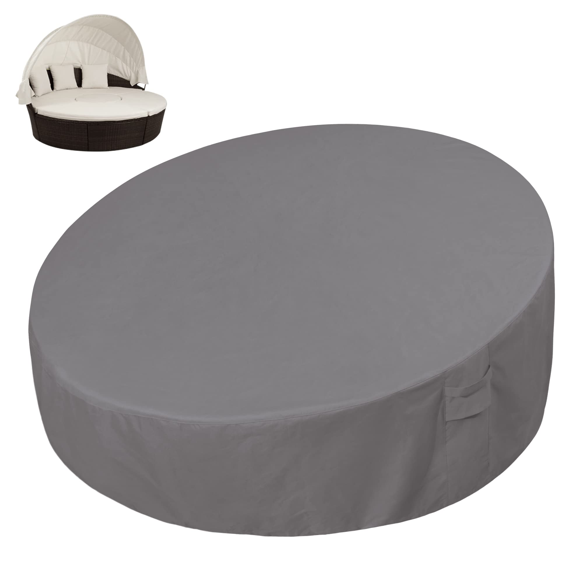 Easy-Going Heavy Duty 600D Outdoor Daybed Cover 75 Inch UV Resistant Patio Round Sofa Cover Waterproof Outdoor Canopy Daybed Sofa Cover with Air Vent 75" Dia x 35"/18" H, Grey-image-18
