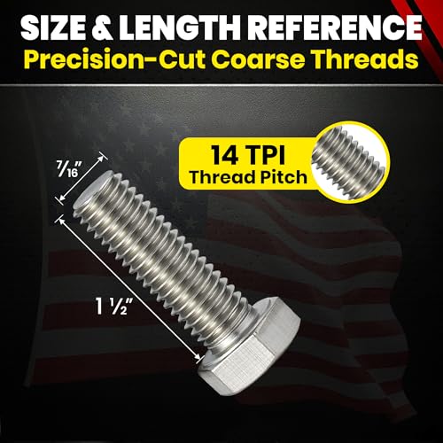Image of Stainless 7 /16-14 x 1-1 /2 inch Hex Head Bolts (3 /4 inch to 5 inch Lengths Available in Listing), 304 Stainless Steel, 10 Pieces (7 /16-14 x 1-1 /2 inch)