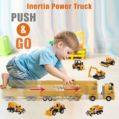 Construction Truck Toys Set, Construction Vehicles Playset Container Truck, Excavator, Forklift, Dump Trucks, Birthday Gift For Kids Alloy Construction Toys For 3 4 5 6 7 Years Old Boys #TOP4