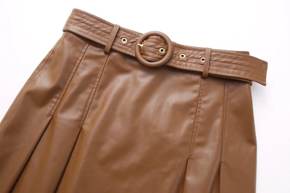 Kurzröcke für Frauen - Frauen Mode Herbst/Winter Leder Falten Minirock Frauen Vintage Belt hohe Taille Vielseitige weibliche Rock
