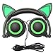 Cat Ear Headphones,MindKoo Kids Headphones Flashing Glowing Cosplay Fancy Foldable Over-Ear Gaming Headsets with LED Flash light for Girls,Children,Compatible for iPhone 6S,Android Phone (Green)