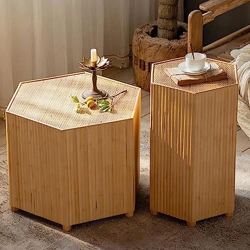 Table d'appoint avec plateau tissé main et petite table basse en bois de salon - 3