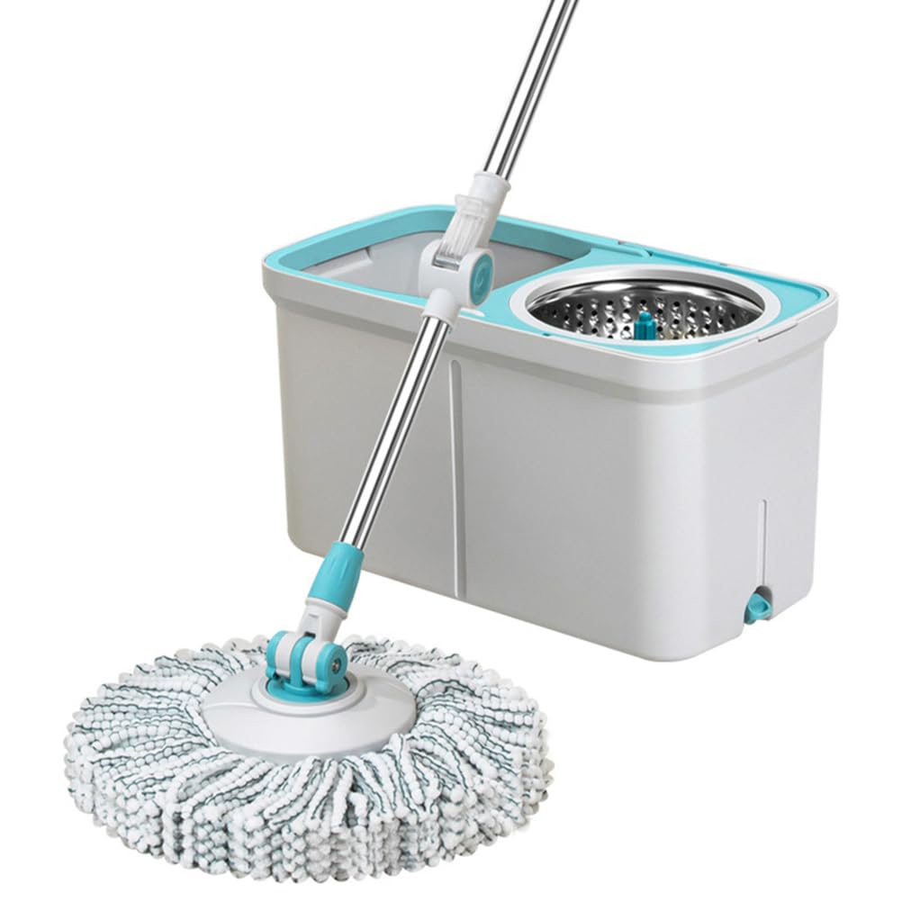 MOP y Cubo con Wringer Establecido 360 ° 4PSC Microfibra Spin Mop con Cubo y Cabezales duales de trapeador de Duendes.