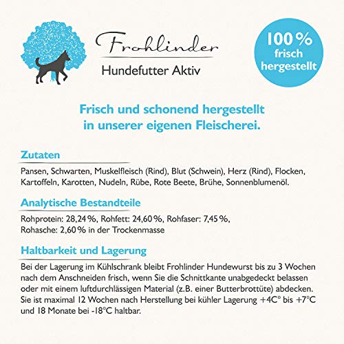 Frohlinder Hundewurst AKTIV | Vollnahrung für sportlich aktive Hunde ab dem Welpenalter | Eigenherstellung aus deutschen Produkten | 100% natürliche Zutaten ohne Zusatzstoffe