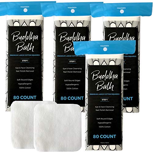 NEW Buddha Bath Large Premium Professional All Natural Facial Cotton Pad - Hypoallergenic - No Fillers - Fragrance Free - Makeup Cleansing - Nail Polish Removal Pad (4 Pack - 320 Count) Step 1