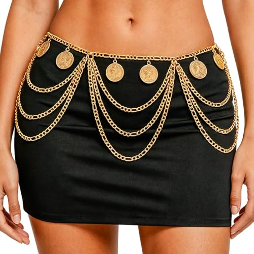 REETAN Gold Waist Chain Coin Layered Fashion Rave Body Accessories for Women by REETAN - Used condition - US$6.44