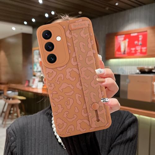 Image of Compatible with Samsung Galaxy S25 Case with Strap Wrist Brown | Cheetah Print Shockproof Soft TPU Protective Cover for Women Girls, Slim Anti Scratch Case 6.2 Inch, Brown