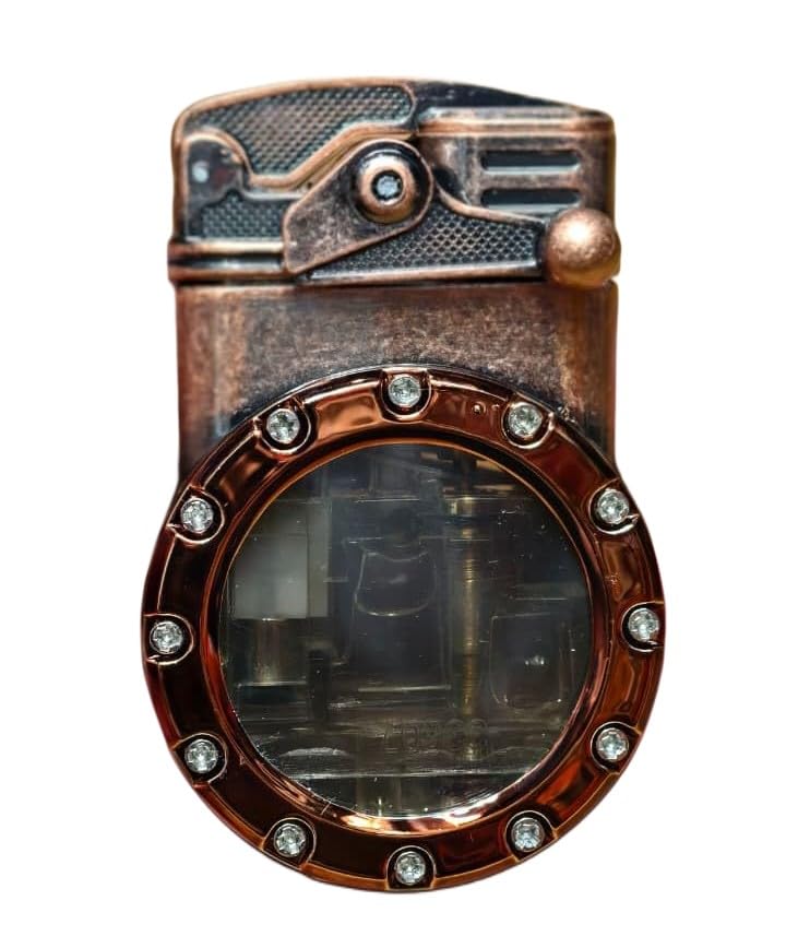 Vintage Pocket Lighter for Men | Refillable Butane Gas Lighter | Windproof Metal Flint Lighter with Transparent Fuel Window | Retro Luxury Collectible Gift Lighter | Gift Box Included-image-6