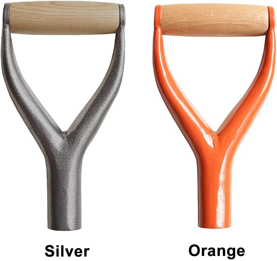 Shovel D Grip Handle, Reusable Y Grip Replacement Forks Garden Snow Removal Shovel with Wooden Grip for Digging Raking Tool(Silver)