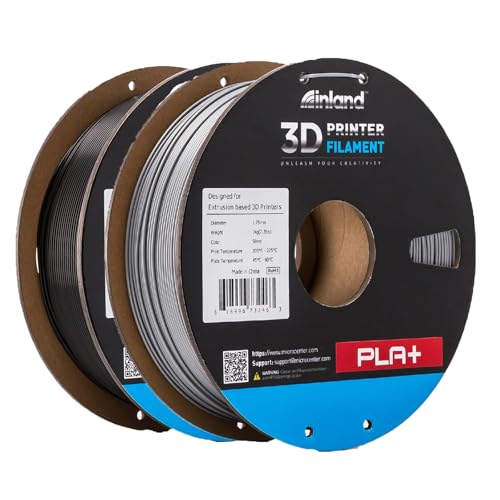 INLAND Micro Center PLA+ 3D Printing Filament 1.75mm – PLA Pro Dimensional Accuracy +/- 0.03 mm – 1kg Cardboard Spool (2.2 lbs) (2 Pack Black & Silver, 1.75mm)