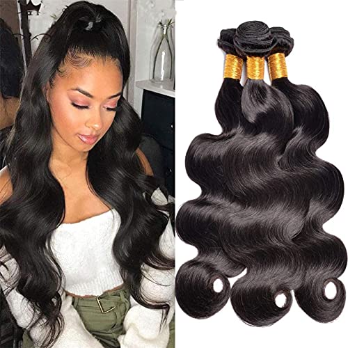 GEOU WIG Body Wave Hair Bundles Brazilian Human Weave Wet And Wavy 3 Bundle 100g/Bundle Unprocessed Virgin For Women Natural Black 18 20 22 Inch