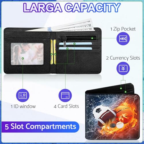 Image of Boys Wallet for Kids, Cool Kids Wallet for Boys Ages 8-10 9-12 11-15, Funny Balls Leather Bifold Rfid Blocking, Coin Pocket Id Window for Teen Men Youth Guys Birthday Christmas Gifts