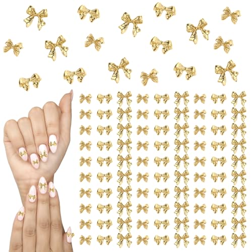 90 Pcs Gold Bow Nail Charm, 3 Styles Gold Bow Charms 3D Nail Charm Bows Cute Mini Alloy Bowknot Glitter Acrylic Nails Art Decorations for Women Girls Wedding Prom and DIY Crafts Scrapbook Cards Making