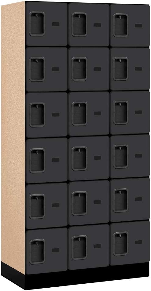 Salsbury Industries 6-Tier Box Style Designer Wood Locker with Three Wide Storage Units, 6-Feet High by 18-Inch Deep, Black