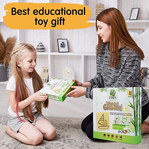 Panda Brothers Wooden Geoboard - Montessori Toys for 3 4 5 Year Old Kids and Toddlers, Educational Toy with 30 Pattern Cards and 40 Rubber Bands to Create Figures, Brain Teaser STEM Toy Geo Board - Image 7