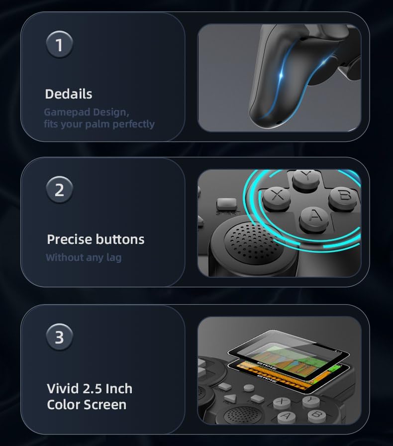 Miniatura 6 de 8-bit 520 en 1 Classic Retro Games Handheld Gamepad Game Console - Pantalla de 2.5 pulgadas recargable AV TV Out 2 Player Gamepad (negro)