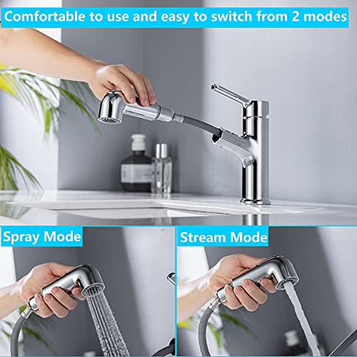 LakeBayMZC Waschtischarmatur Mit Ausziehbarer Brause - 6 Strahlarten In Chrom