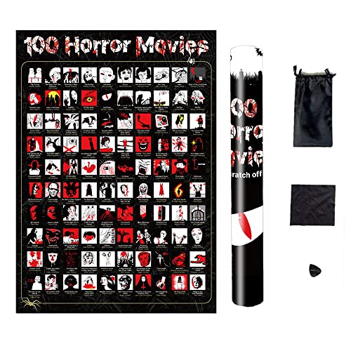 Image of NTZS Top 100 Horror Movies Scratch Off Poster - Top Films Of All Time Bucket List (16.5 inch X 23.4 inch) Christmas Halloween Festiva Gift for Movie Lovers
