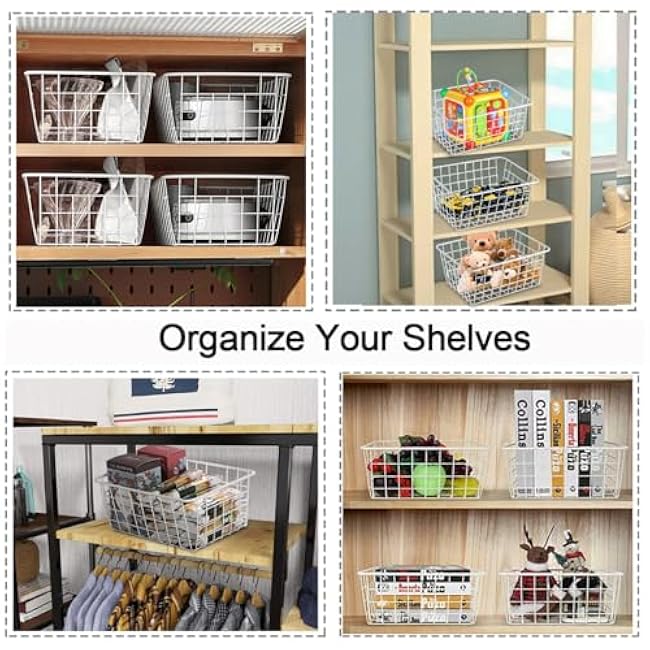 4 Pack White Wire Baskets for Organizing Office Wire Storage Basket White Metal Storage Baskets for Pantry Kitchen Bins Freezer
