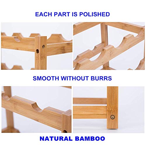 Fostersource Wine Rack, Natural Bamboo Storage Rack Freestanding Countertop Stackable Display Shelf Wine Bottle Holder (3-Tiers 12-Bottles) #TOP3