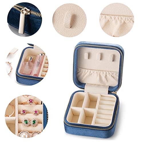 Plush Velvet Travel Jewelry Case, Mini Jewelry Box, Small Jewelry Organizer Portable Display Jewelry Storage Case For Rings Earrings Necklace Bracelet Bangle,Gifts For Girls Women Vomna (Dark Blue) 1 Pack #TOP3