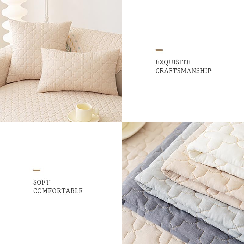 Miniatura 4 de KCCRHIN Funda de sofá de algodón lavado bordado suave y gruesa funda para sofá de 3 cojines en forma de L para sofá de cuatro estaciones, protector