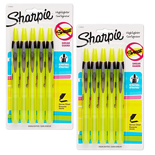 Sharpie 1740822 Accent Retractable Highlighter, Chisel Tip, Fluorescent Yellow, 10-Count