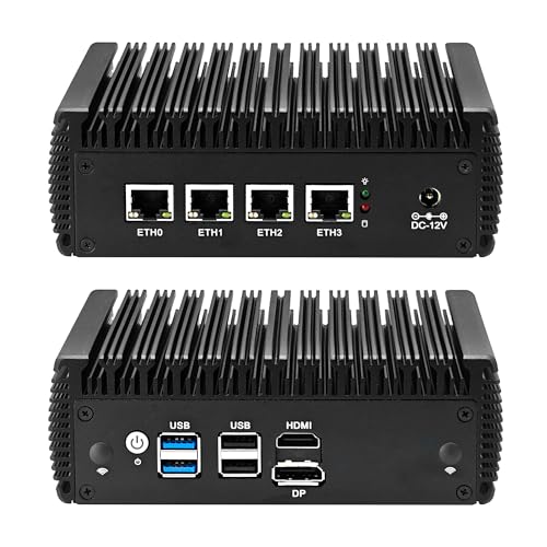 CWWK Mini PC Firewall, Celeron N5105, 4 x 2.5GbE LAN, Fanless Mini Computer, OPNsense Micro Appliance Hardware, 32GB RAM 1TB NVMe SSD, M.2, 4USB, SATA, SIM, HD, DP, AES-NI