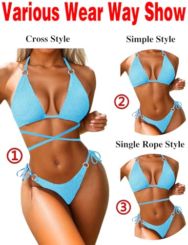 Image of Women Bikini Set Metal Ring Two Piece Swimsuit | Various Wear Way,High Elasticity Breathable Fabric,Cross Strap Design Bathing Suit Swimwear